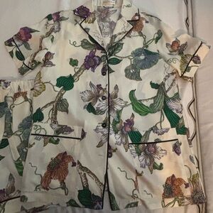 Olivia von Halle Cream Floral Pajama Set